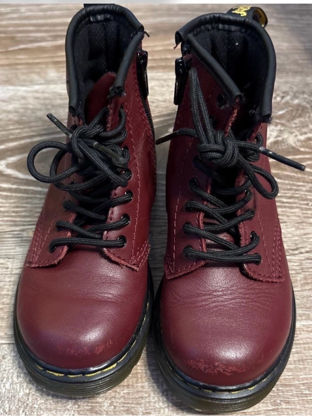 Dr. Martens Burgundy Red Kids Boots - Black Details